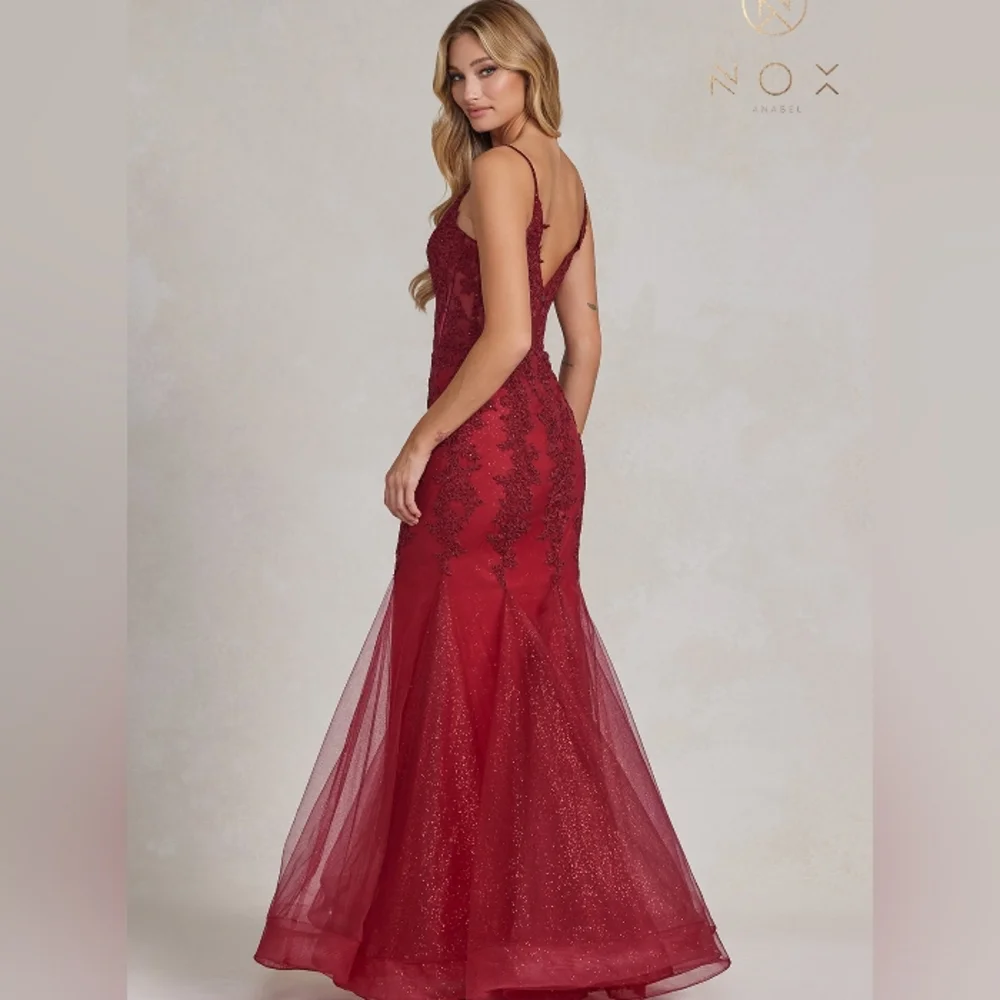 Green,red,blue mermaid long beaded open back gown